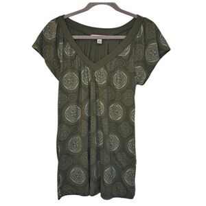 French Laundry Olive Green Medallion Print Top Size Small